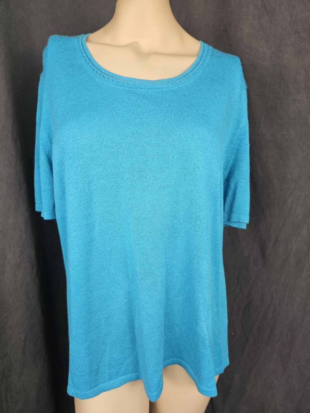 SAG HARBOR Sweater XL NWT Caribbean Blue Ramie Blend Knit Scoop Neck Top Vintage